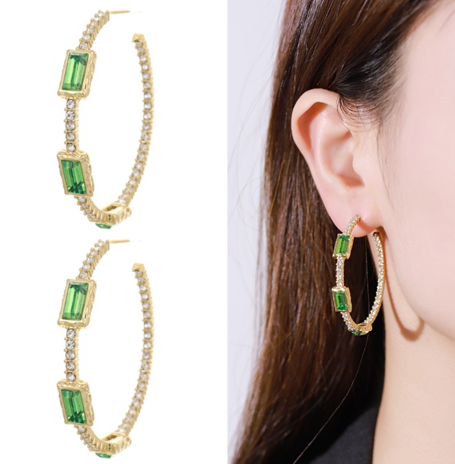 Emerald Green CZ Hoop Earrings